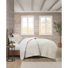 Premier Comfort Signature Reversible Printed Herringbone to Faux Fur Quilt Set, Ivory, King