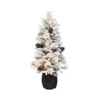 Puleo 3.5′ Pre-Lit Flocked Artificial Christmas Tree, White