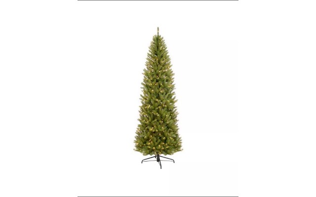 Puleo Artificial Christmas Tree, Green, 7 ft. with sliver glitter