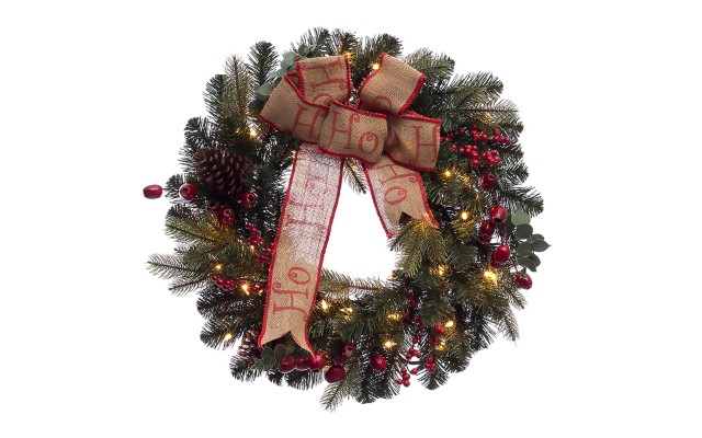  International 24″ Prelit Premium Decorated Wreath with 35 Clear Incandesce