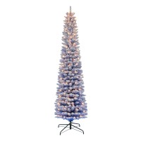 Puleo International 7.5′ Pre-Lit Flocked Fashion Pencil Tree with 300 Clear Incandescent Lights, 708 Tips – Blue