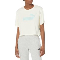 Puma Women’s Cotton Cropped Logo-Graphic T-Shirt, Ivory Glow,  X-Large
