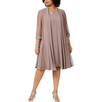 R & M Richards Plus-Size Embellished Dress & Jacket Set, Taupe, 16W