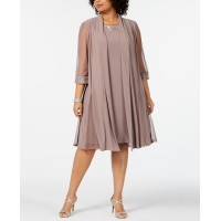 R & M Richards Womens Plus-Size Embellished Dress & Jacket Set, Beige/22W