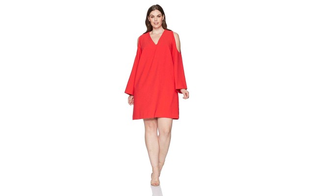 Rachel  Women’s Curvy Plus Cold-Shoulder Shift Dress, Cherry Pop, 3X Plus