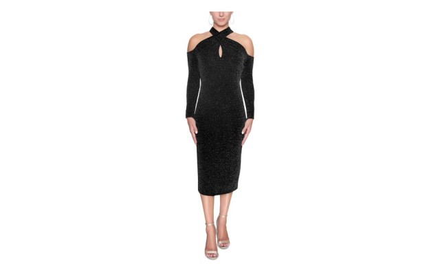  Women’s Simone Crisscross-Halter Sheath Dress, Black, X-Small