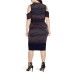  Women’s Ombre Stripe Cold Shoulder Sweater Dress, Navy/Port Combo, 2X