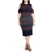 Rachel Roy Women’s Ombre Stripe Cold Shoulder Sweater Dress, Navy/Port Combo, 2X