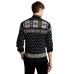  Men’s Fair Isle Button up Long Sleeved Cardigan Sweater, Black, X-Large