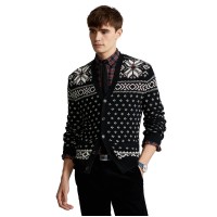 Ralph Lauren Men’s Fair Isle Button up Long Sleeved Cardigan Sweater, Black, X-Large