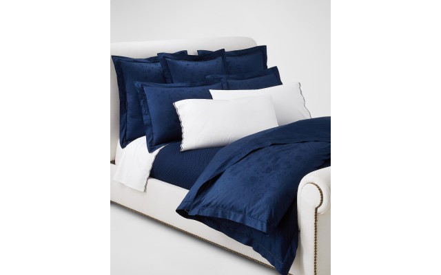  Organic Cotton Bethany Jacquard Flat Sheet, King, Navy
