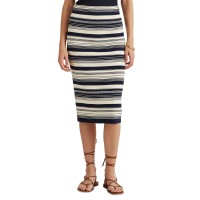 RALPH LAUREN Womens Navy Stretch Textured Striped Midi Wear To Work Pencil Skirt, Small