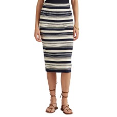 RALPH LAUREN Womens Navy Stretch Textured Striped Midi Wear To Work Pencil Skirt, Small