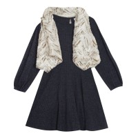 Rare Editions Big Girl Sweater Knit Dress With Faux Fur Vest