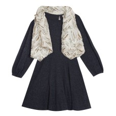 Rare Editions Big Girl Sweater Knit Dress With Faux Fur Vest