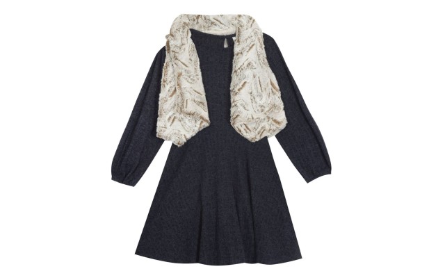  Big Girl Sweater Knit Dress With Faux Fur Vest