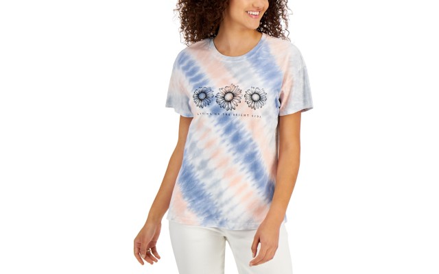  Juniors’ Sunflower Tie-Dyed T-Shirt