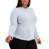 Rebellious One Trendy Plus Size Hacci Turtleneck Sweater, Blue, 2X