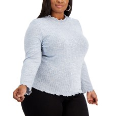 Rebellious One Trendy Plus Size Hacci Turtleneck Sweater, Blue, 2X