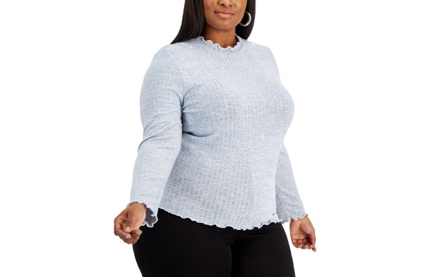  Trendy Plus Size Hacci Turtleneck Sweater, Blue, 2X