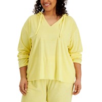 Rebellious One Trendy Plus Size Loop Terry Hoodie, Yellow, 2X