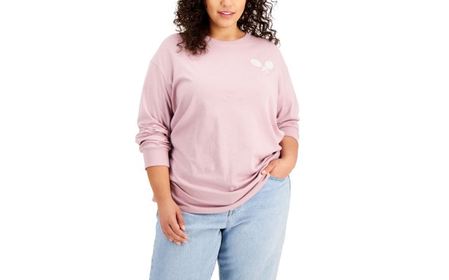  Womens Plus Size Manhattan Tennis Graphic Top, Mauve Shadow, 3X