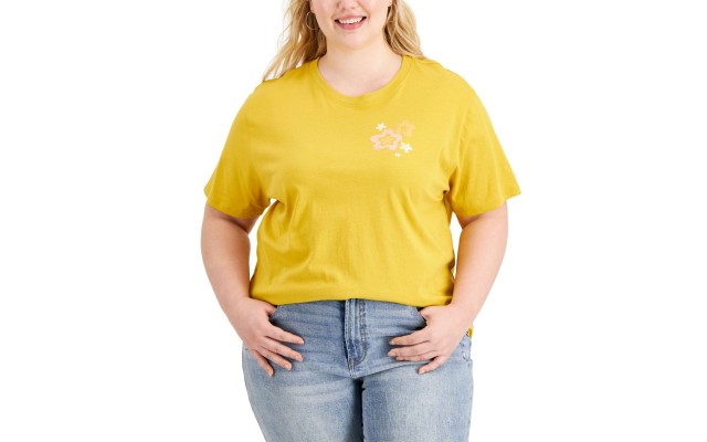  Womens Trendy Plus Size Floral Graphic T-Shirt, Yellow/3X