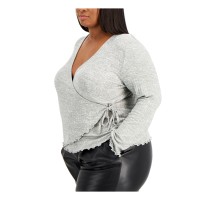 Rebellious One Womens Trendy Plus Size Hacci Wrap Sweaters, Heather Grey, 3X-All