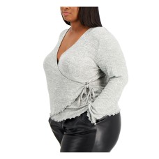 Rebellious One Womens Trendy Plus Size Hacci Wrap Sweaters