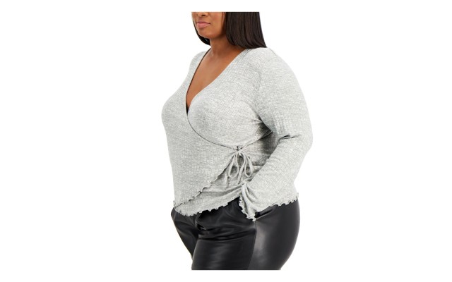  Womens Trendy Plus Size Hacci Wrap Sweaters, Heather Grey, 3X-All