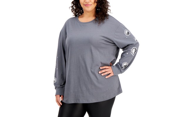  Womens Trendy Plus Size Yin Yang Graphic Top, Turbulance, 3X
