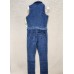  Womens Sleeveless Utility Style Button Front  Denim Jumpsuit, Blue, Medium