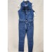  Womens Sleeveless Utility Style Button Front  Denim Jumpsuit, Blue, Medium