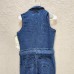  Womens Sleeveless Utility Style Button Front  Denim Jumpsuit, Blue, Medium