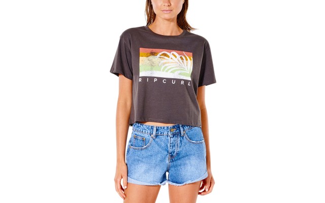  Juniors’ Sun Seeker Cotton Cropped Graphic T-Shirt, Black/L
