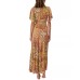  Juniors’ Wanderer Printed Tiered Maxi Dress, Maroon, Small