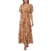  Juniors’ Wanderer Printed Tiered Maxi Dress, Maroon, Small