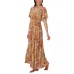  Juniors’ Wanderer Printed Tiered Maxi Dress, Maroon, Small