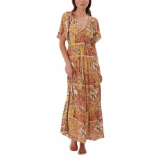 Rip Curl Juniors’ Wanderer Printed Tiered Maxi Dress, Maroon, Small