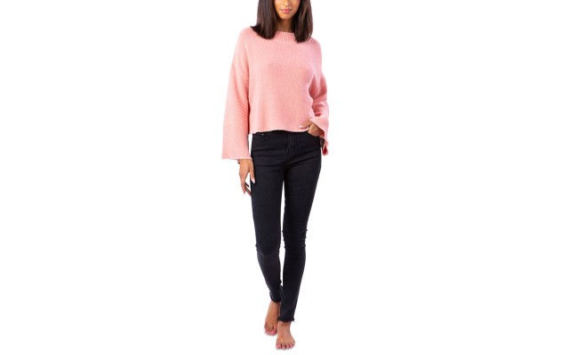  Womens Tropicana Bell Sleeve Cotton Sweater, Light Pink/S