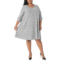 Robbie Bee Women’s Plus Size A-Line Necklace Dress, Gray, 2X