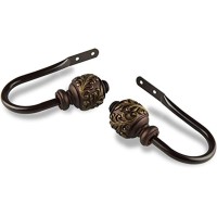 Rod Desyne Home Decorative Tilly Finial Curtain Holdback Hook Pair Cocoa