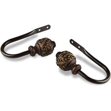 Rod Desyne Home Decorative Tilly Finial Curtain Holdback Hook Pair Cocoa