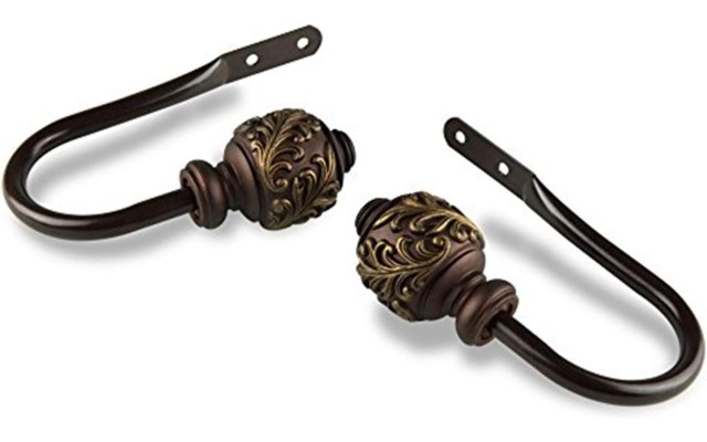  Home Decorative Tilly Finial Curtain Holdback Hook Pair Cocoa