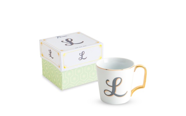  Monogram Porcelain Coffee Mug, Size One Size - White, Letter L, Mug