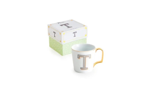  Monogram Porcelain Coffee Mug, Size One Size - White, Letter T, Mug