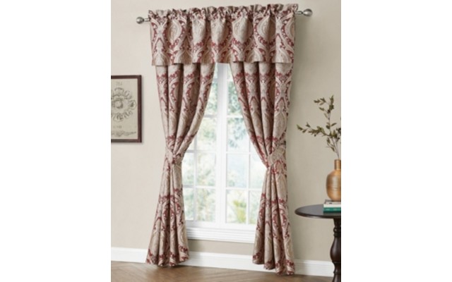 Rose Tree Norwich Burgundy Damask Jacquard Valance, 80×17, Wine