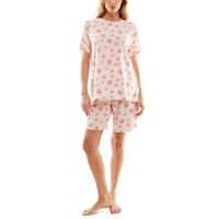 Roudelain Women’s Printed Bermuda Shorts Pajama Set, Pink, Small