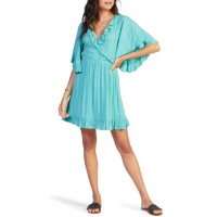 Roxy Juniors’ Second Look Ruffled Faux-Wrap Dress, Aqua/XS