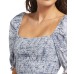  Juniors’ Sunset Walks Printed Smocked Puff-Sleeve Top, Blue, Large
